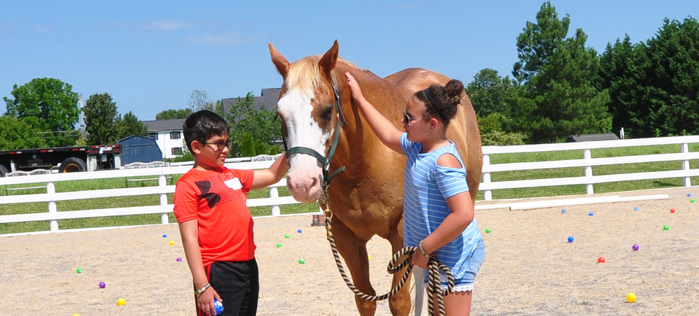 Children petting horse