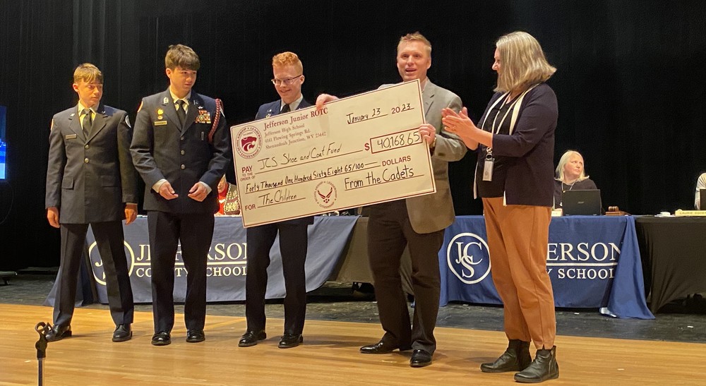 JROTC Present Check to JCS SHoe and Coat Fund
