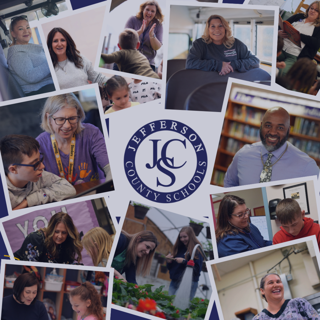 JCS Jefferson County Schools logo and photos of teachers