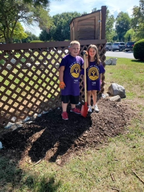 Students in garden bed